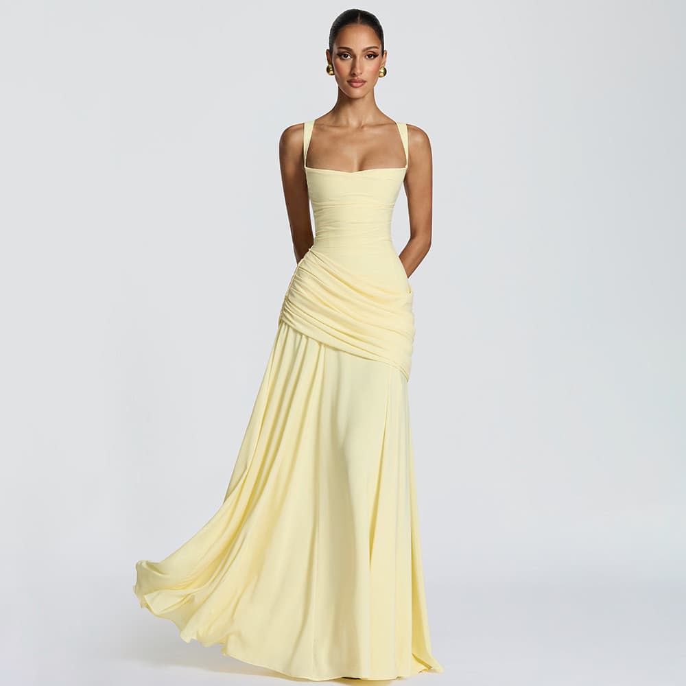 Primavera verão novo estilo Cross-Border roupas femininas temperamento cor sólida sem mangas cintura estreita grande bal