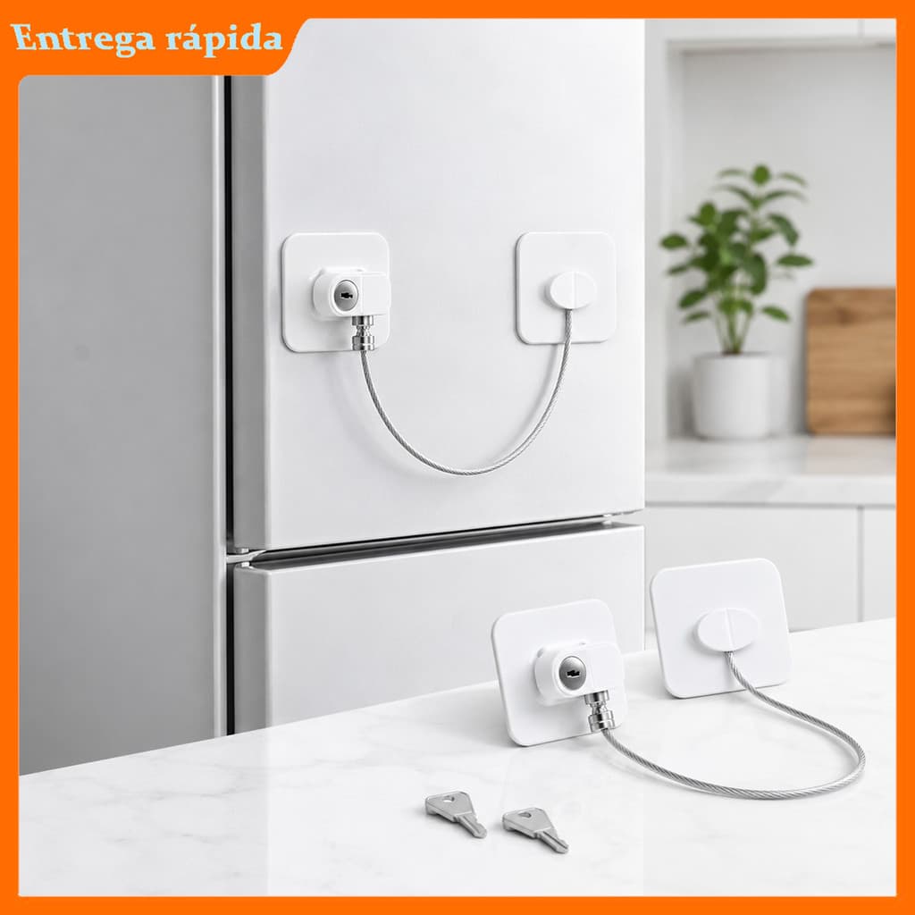 Fechadura Infantil Adesiva com Chave para Geladeira, Armário e Gaveta, Kit 2 Travas sem Perfuração e 2 Chaves
