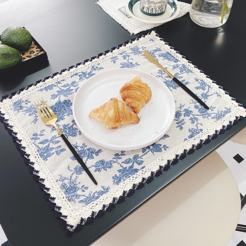 [Estoque pronto] Pastoral francês moderno simples tecido artista modelo de mesa quarto café renda Placemat guardanapo pa