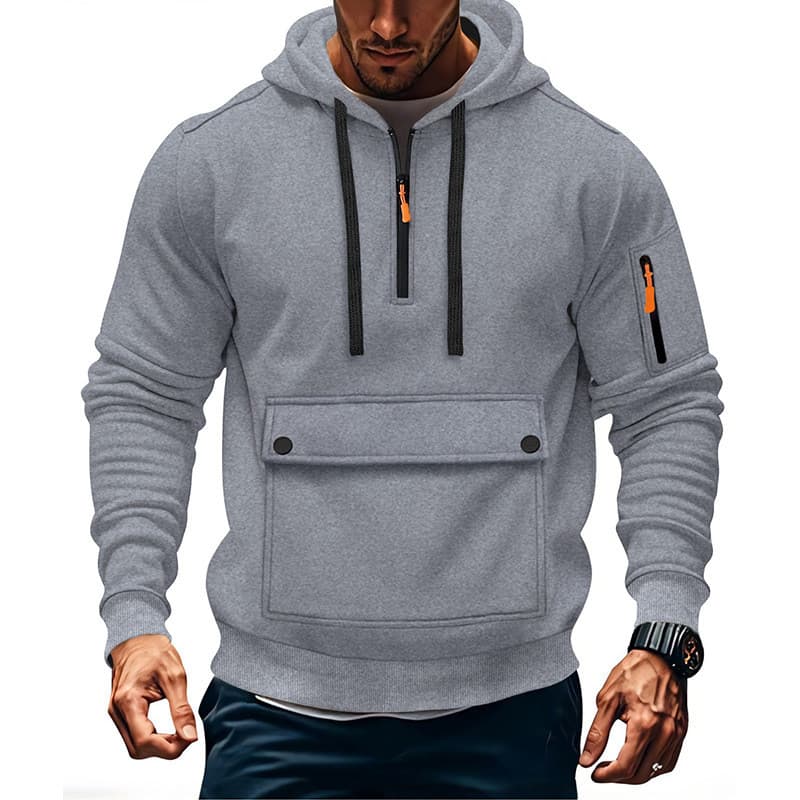 Masculino masculino moletom com capuz jaqueta braço zíper grande bolso pulôver moletom com capuz masculino