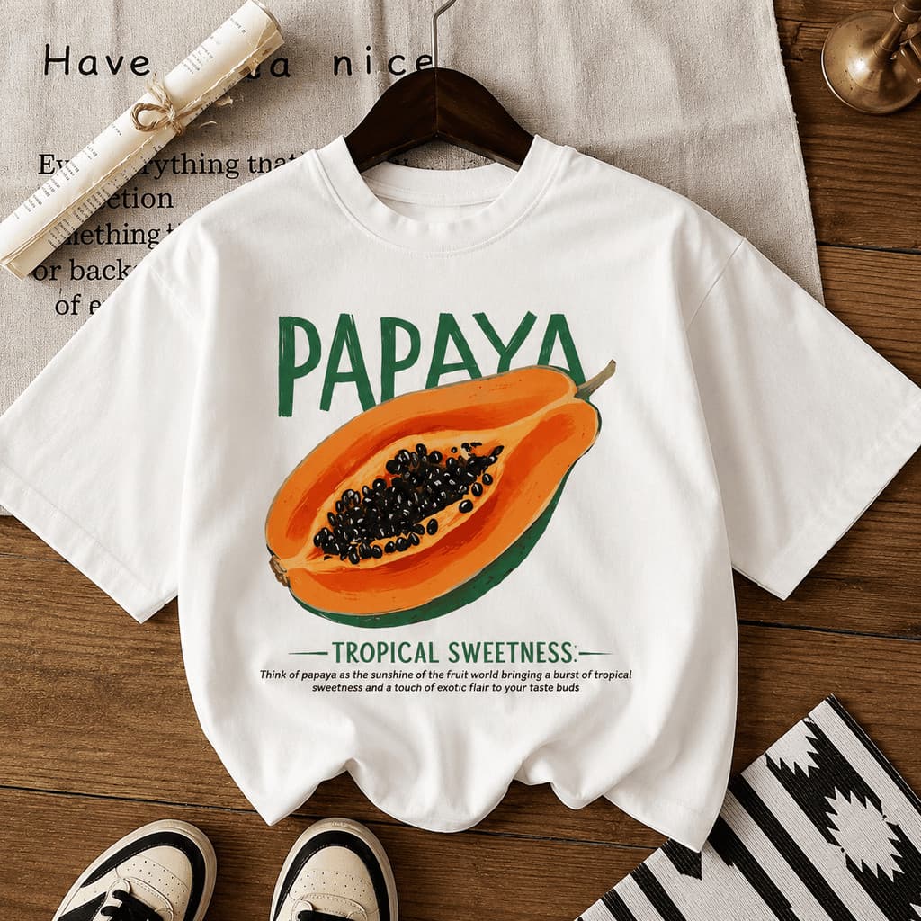 Camiseta feminina 100% algodão papaya mamão t-shirt casual verão tropical Confortável E Macia