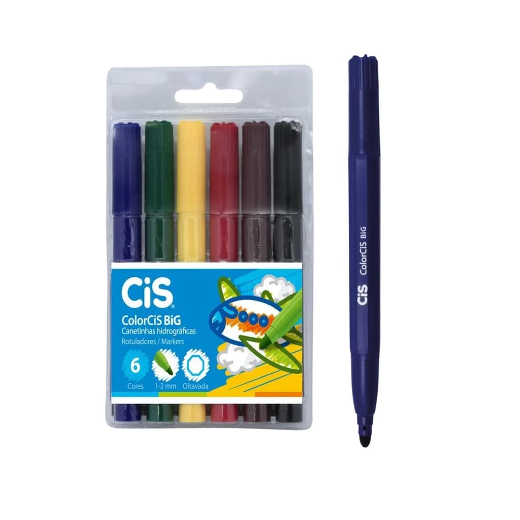 Caneta Hidrográfica Jumbo Com 06 Cores Cis