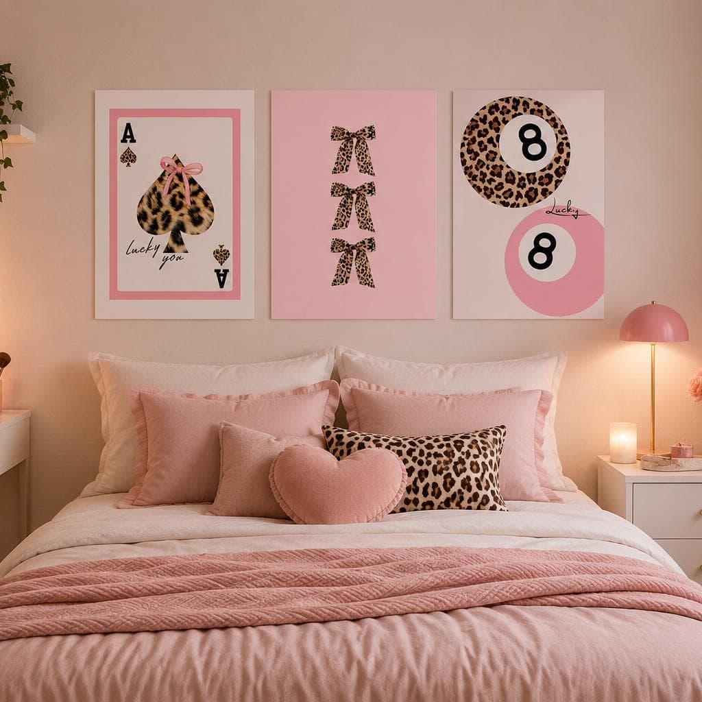 Kit 3 Quadros Decorativos Aesthetic Pinterest Lucky Girl MDF 20x30 Para Quarto Feminino