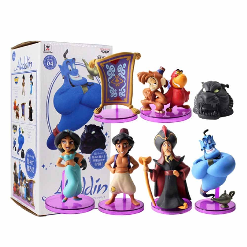 Conjunto de 7 peças, incluindo figuras de brinquedo @Tos Aladdin, Princesa Jasmine, Macaco Abu, Papagaio e Elfo TN7A.