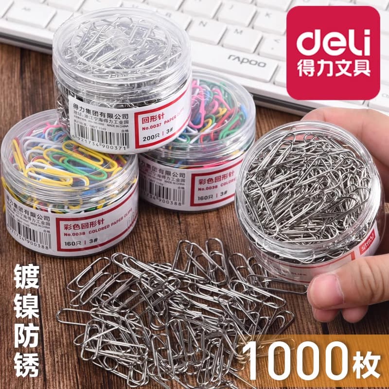 Deli Metal clipe de papel de aço inoxidável em forma de u clipe estudante criativo artesanal clipe de papel curvo pino m