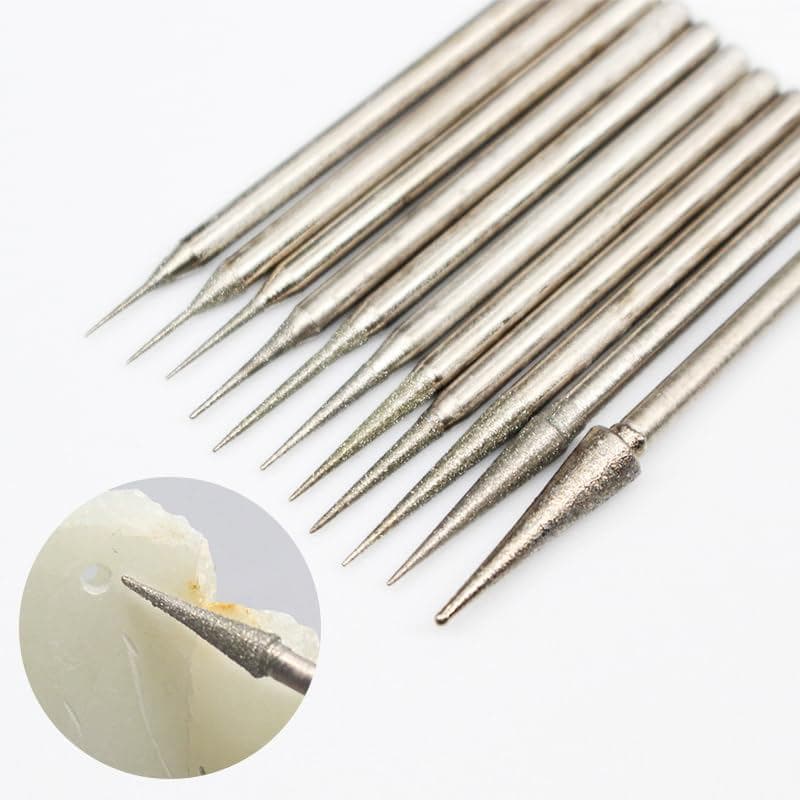 Conjunto de Brocas de Diamante para Desbaste, Ferramentas para Escultura em Jade de 11 Peças, Prata, Pontas de 0,5-4mm,