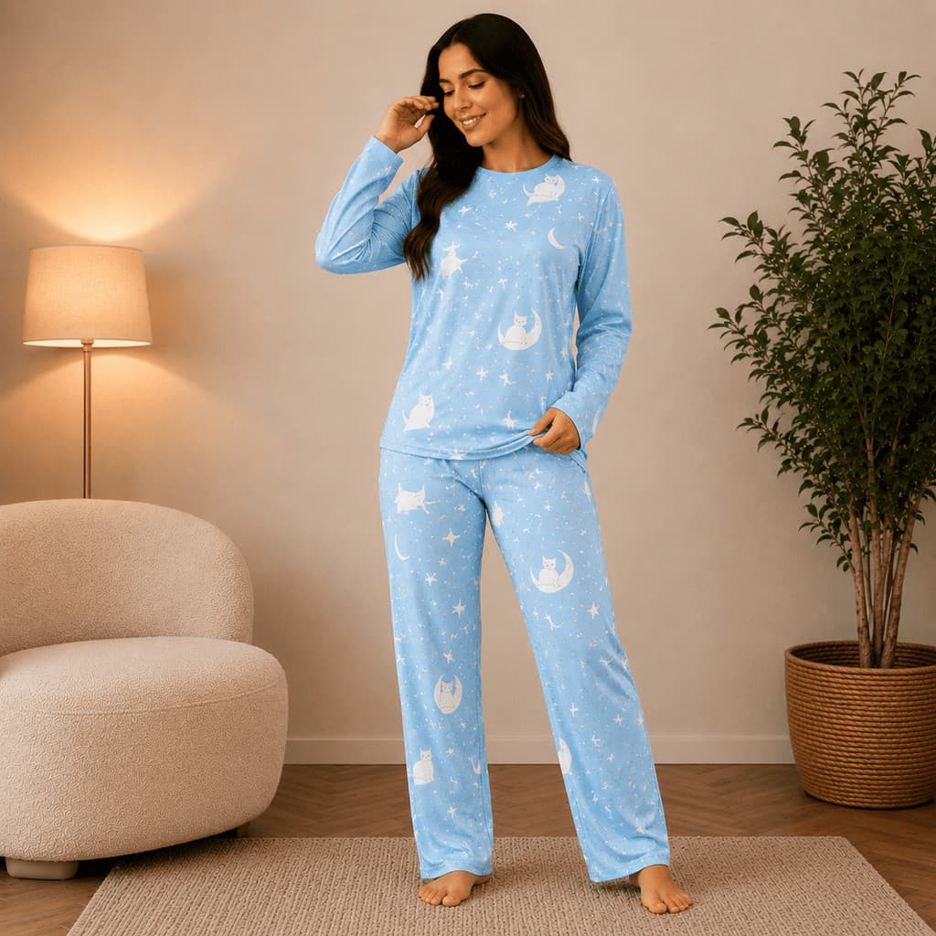 Kit 3 Pijama Feminino Estampado Vanessa  Manga Comprida Outono Inverno