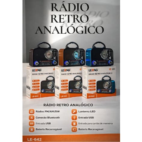 Rádio Retrô Lelong LE-643 Bluetooth AM/FM USB Potente