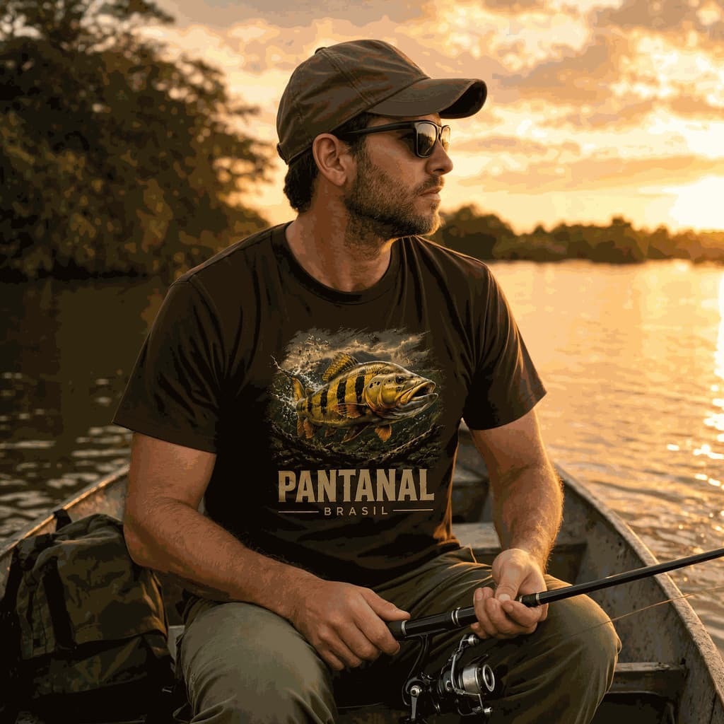 Camiseta Pantanal Tucunaré Pesca Esportiva Estampa Premium Algodão Macio Alta Qualidade Brasil