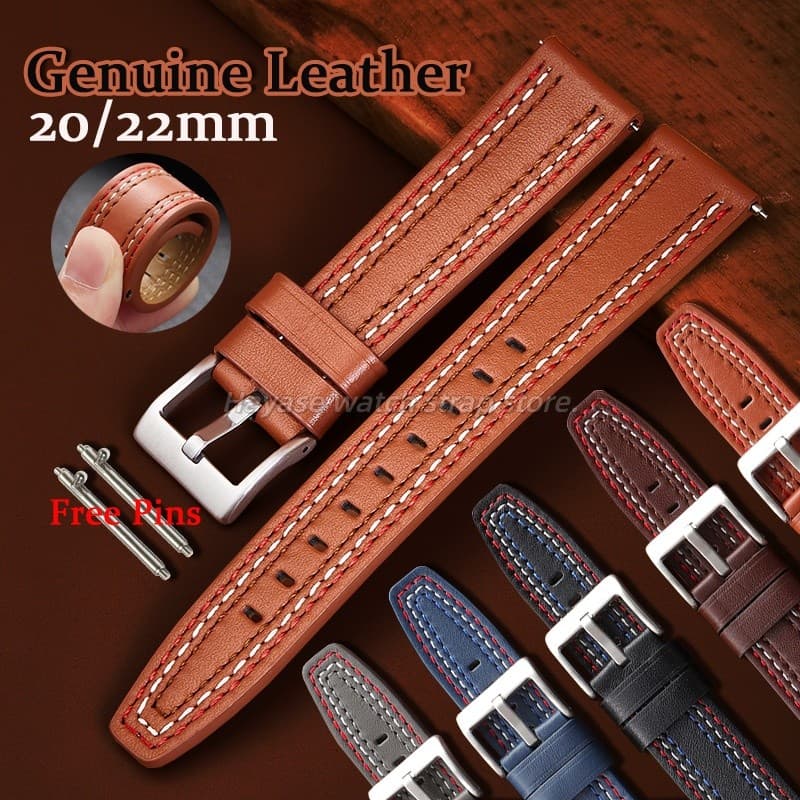 Liberação Rápida 20/22mm Pulseira De Couro Genuíno Costurado Relógio Masculino Feminino Cinto De Negócios