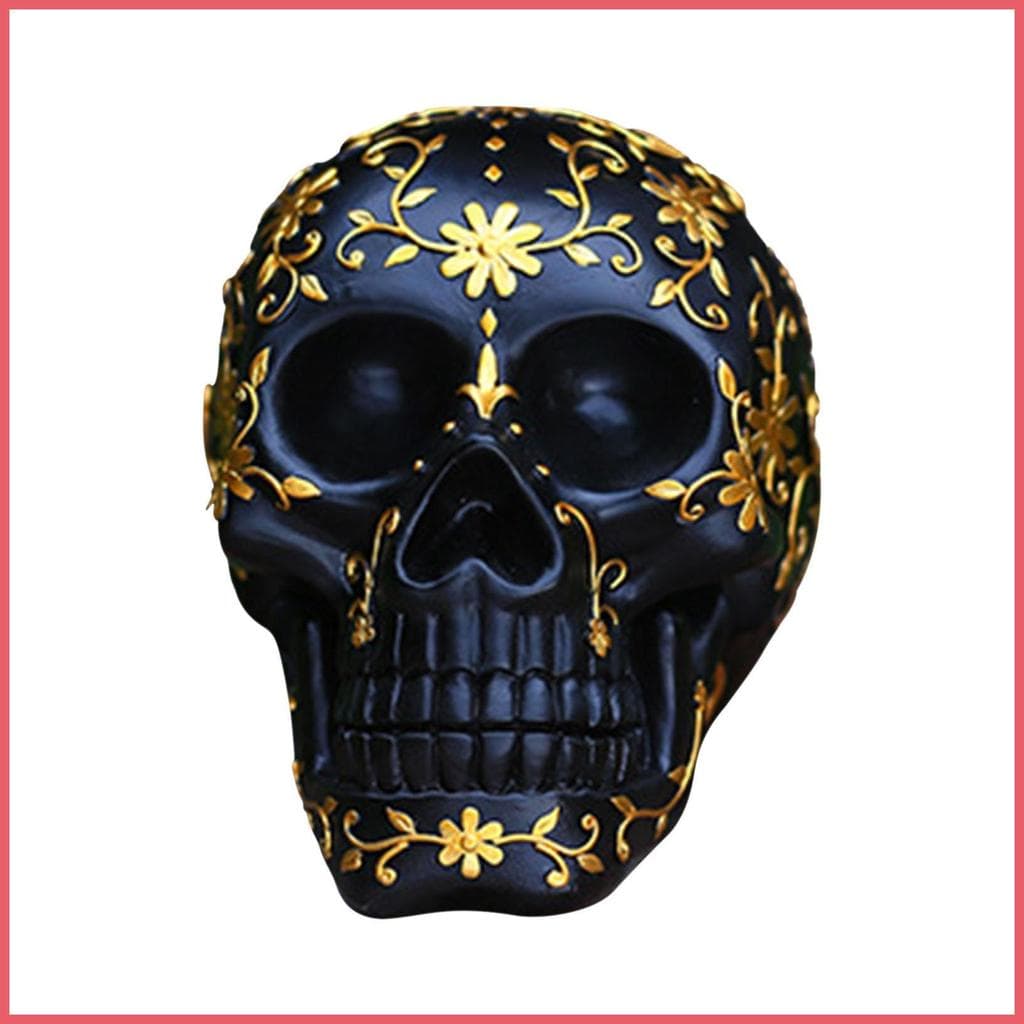 Escultura De Caveira 14.5cm Resina Halloween Gótica Decoração De Casa Flor Crânio Cabeça Modelo Estátua De Mesa Para xur
