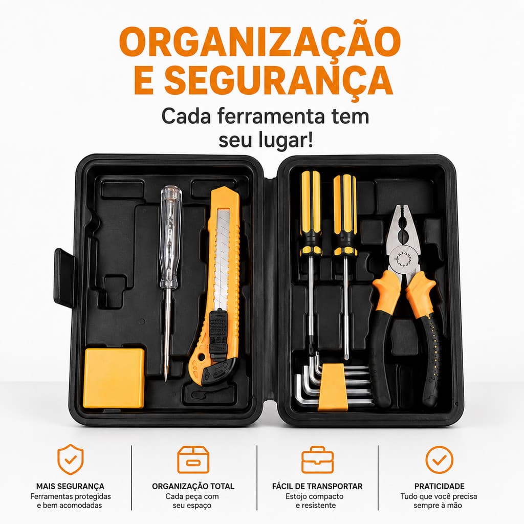 Kit de Ferramentas 12 Peças com Estojo Organizador Chaves Alicate Estilete e Chaves Allen Multiuso