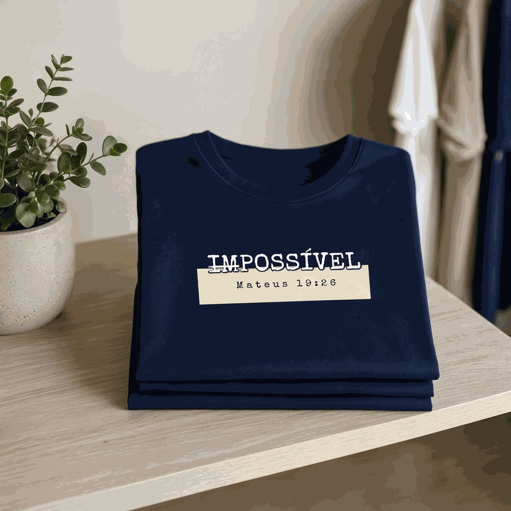 Camiseta Impossível Mateus 19:26 Estampa Cristã Algodão Macio Manga Curta Uso Diário Especial