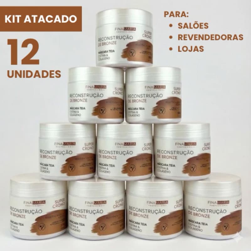 KIT ATACADO 12UND MEGA RECONSTRUÇÃO BRONZE EFEITO TEIA REPOSIÇÃO DE MASSA COM AMINOÁCIDOS FINA MARIA
