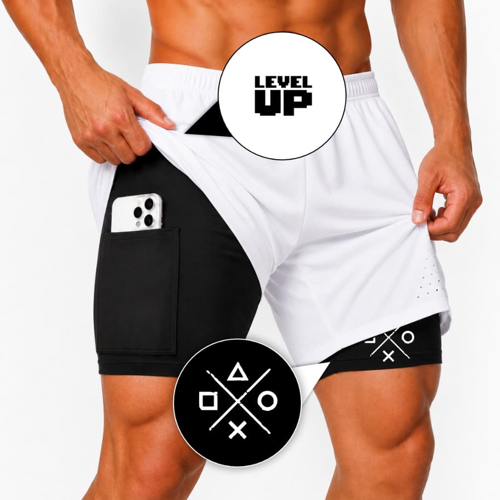Bermuda Short Compressão Elastano  2 em 1 a Laser LEVEL UP  Masculino Academia Treino Fitness Maromba Corrida