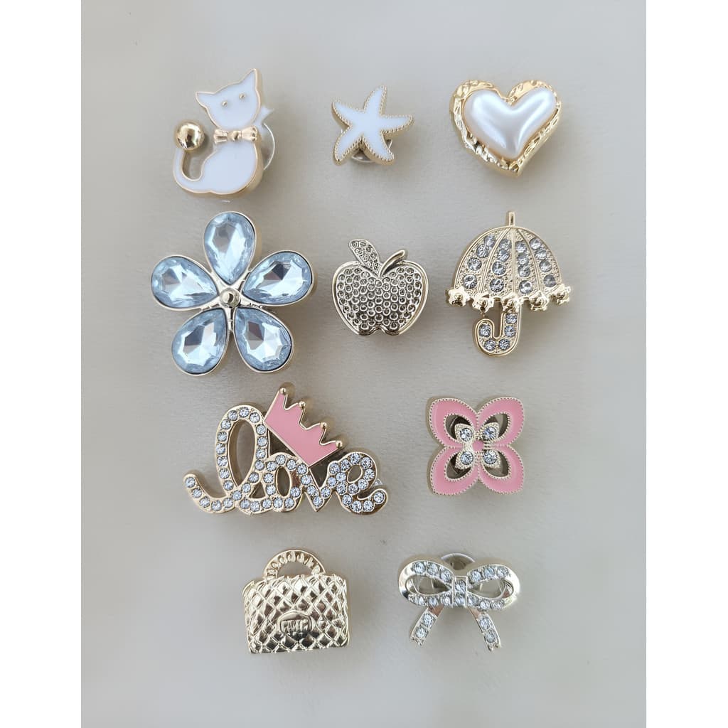 Kit Pins Metalizados Bottons Premium P/ Babuches Modinha Top Dourado Flor Strass