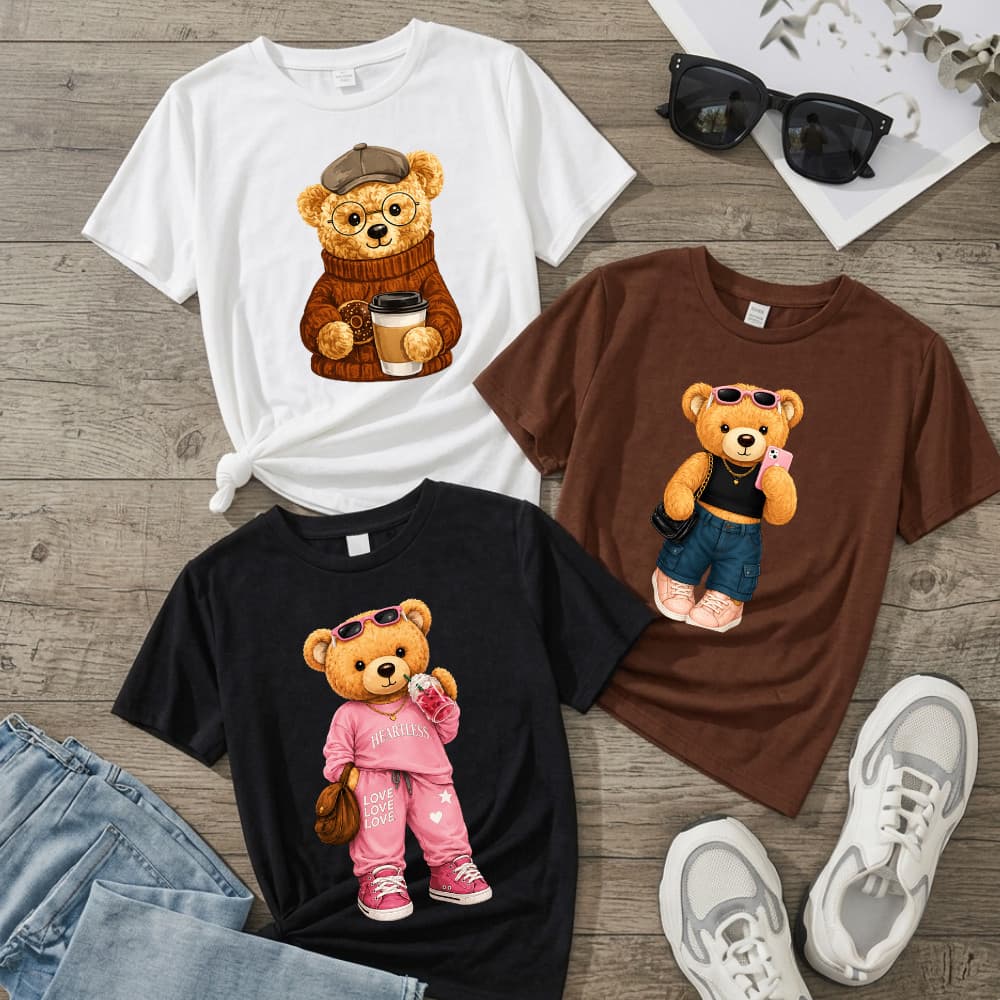 Kit 3 Camisetas Feminina Ursinho Teddy Bear Fashion Estilo Minimalista Uso Diário 100% Algodão