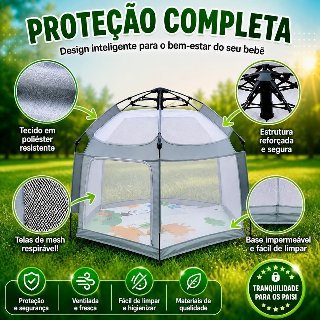 Cerca Dobrável Automática Cercadinho Para Bebê Chiqueirinho Infantil Portátil Visão 360 Graus Proteção Menino Menina