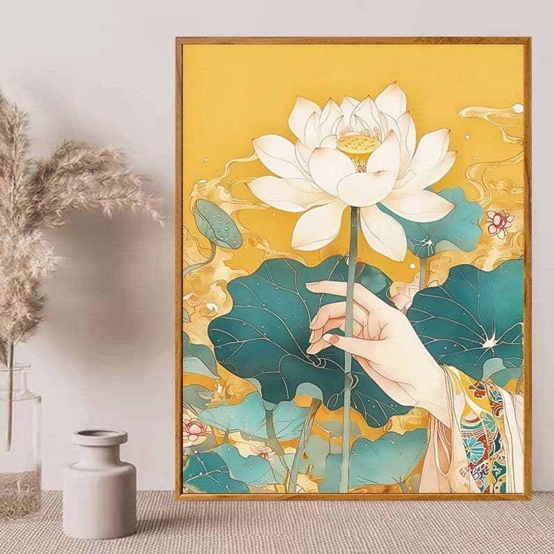 Bergamota lótus ponto cruz 2025 sala de estar entrada artesanal próprio bordado meditação lótus Guanyin bordado completo