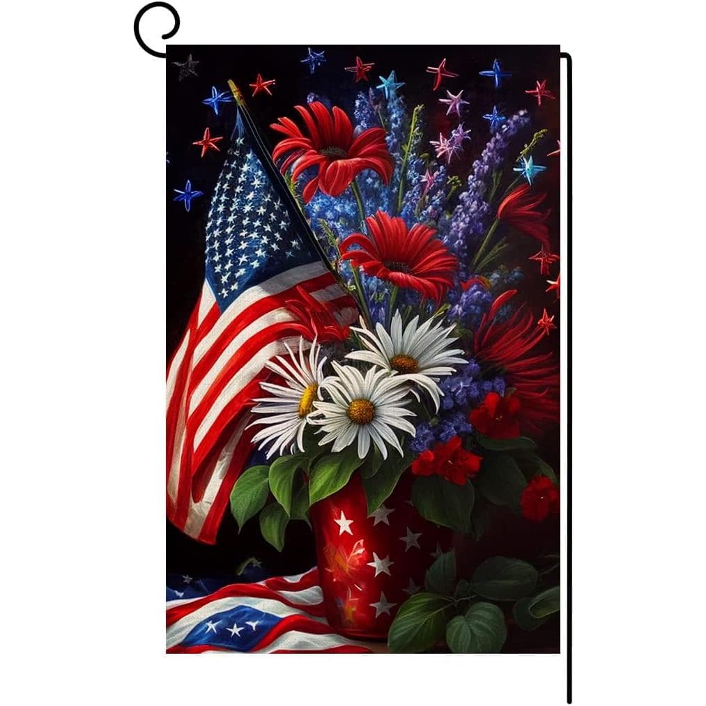 Bandeira de Jardim Floral para o 4 de Julho 12x18 Vertical Dupla Face Bandeira Patriótica dos EUA Vermelha e Azul Decora