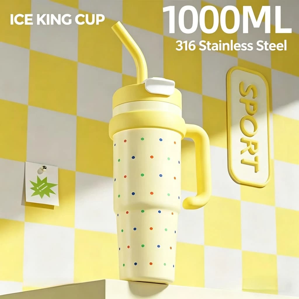ExNat 1.000ml Copo refrigerador de isolamento à prova de vazamento selado de grande capacidade, copo de carro com alça d