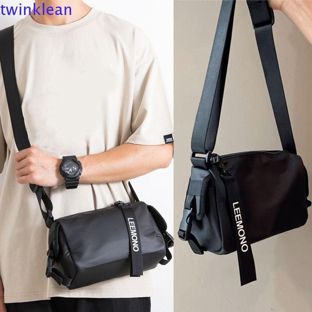 Bolsa Crossbody De Nylon TWINKLEAN , Cilíndrica Com Letras Mensageiro Preta Redonda