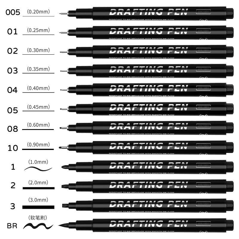 Conjunto de 12 peças à prova d'água de secagem rápida seringa caneta desenho gancho linha caneta conjunto pintado à mão