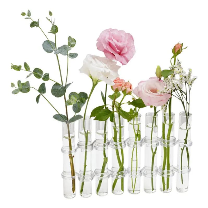 Vaso de vidro em formato de tubo de ensaio, item de decoração floral flexível para casa