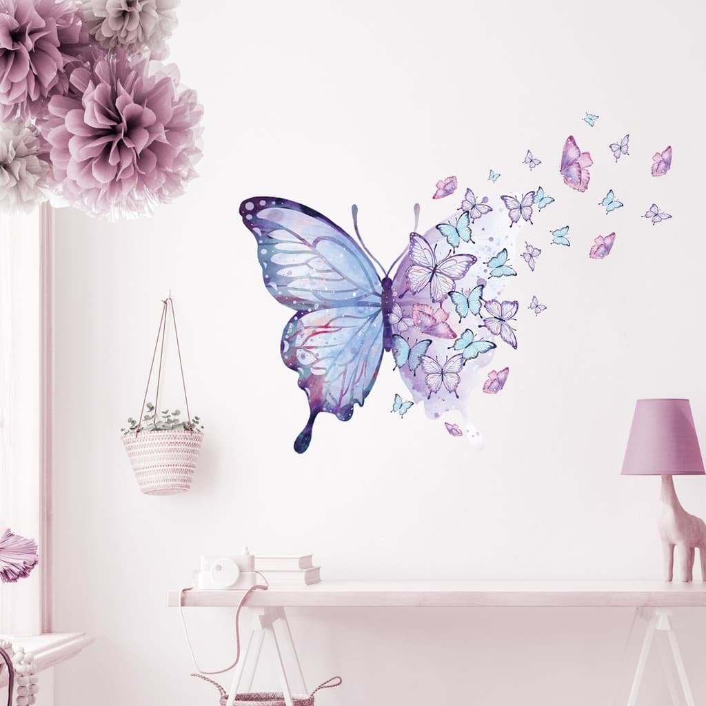 Adesivos de parede dos desenhos animados borboleta roxa auto-adesivo adesivos de parede quarto das crianças decoração ad
