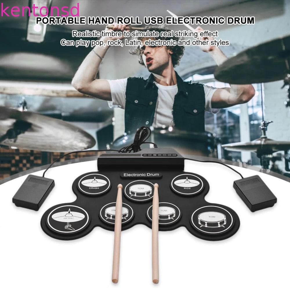 KENTONSD 1 Caixa De Tambor Eletrônico Portátil , Conjunto De Bateria Eletrônica USB De 7 Almofadas , Tambores De Música