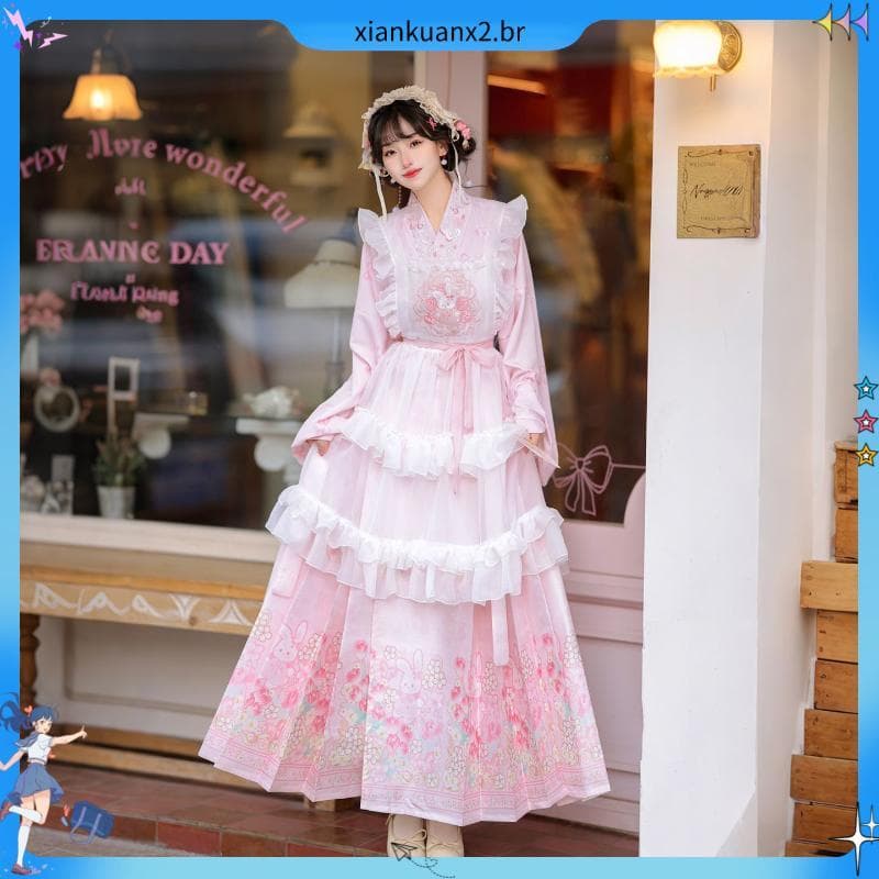 Original Hanyang terno Eclectic hanfu genuíno Ming feito hanfu cavalo rosto saia Overskirt Lolita hanfu outono inverno n