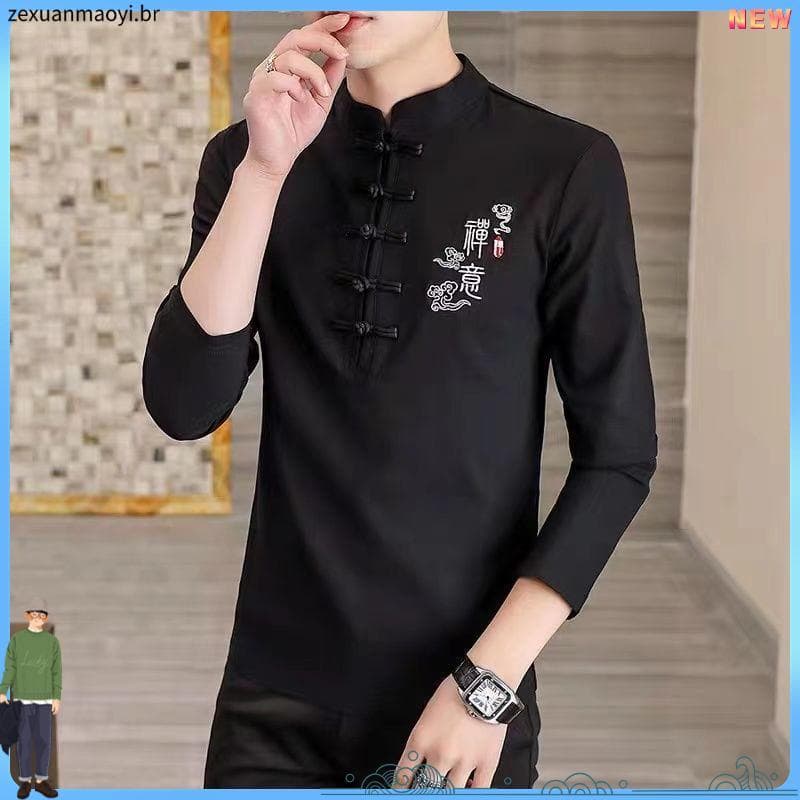 Zhongshan terno gola alta de manga comprida roupas masculinas primavera outono estilo chinês Tang terno fivela bordado c