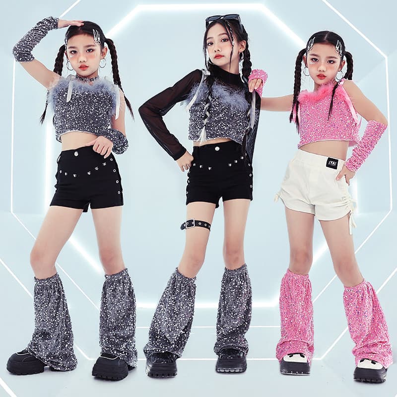 Traje de dança jazz meninas traje de lantejoulas jazz terno crianças T-Taiwan passarela na moda meninas traje de d