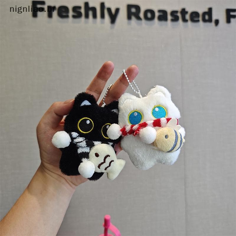 nignliao Squeaky Cute Bla Gato Branco Boneca De Pelúcia Pequeno Pingente Chaveiro Desenho Animado Brinquedo Bolsa Orname