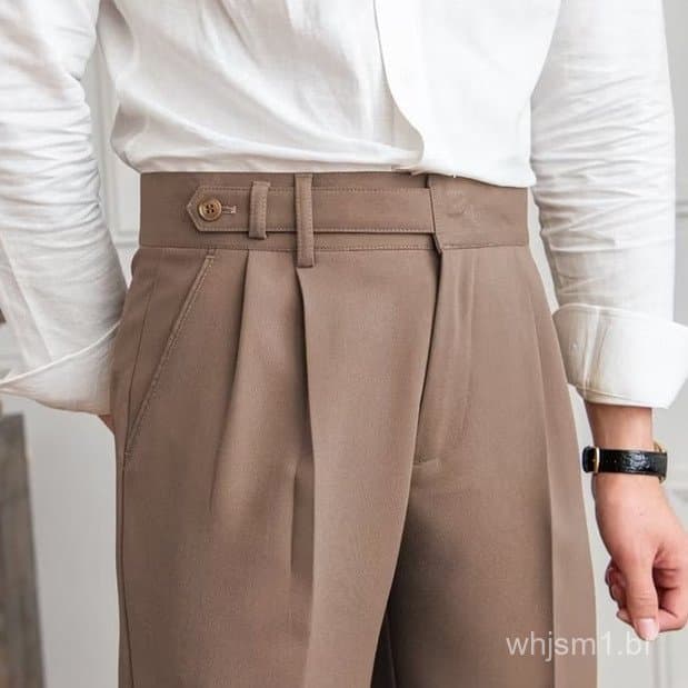Calças de Terno Masculinas Estilo Britânico Casual, Comprimento até o Tornozelo, Tamanho Pequeno Z0750