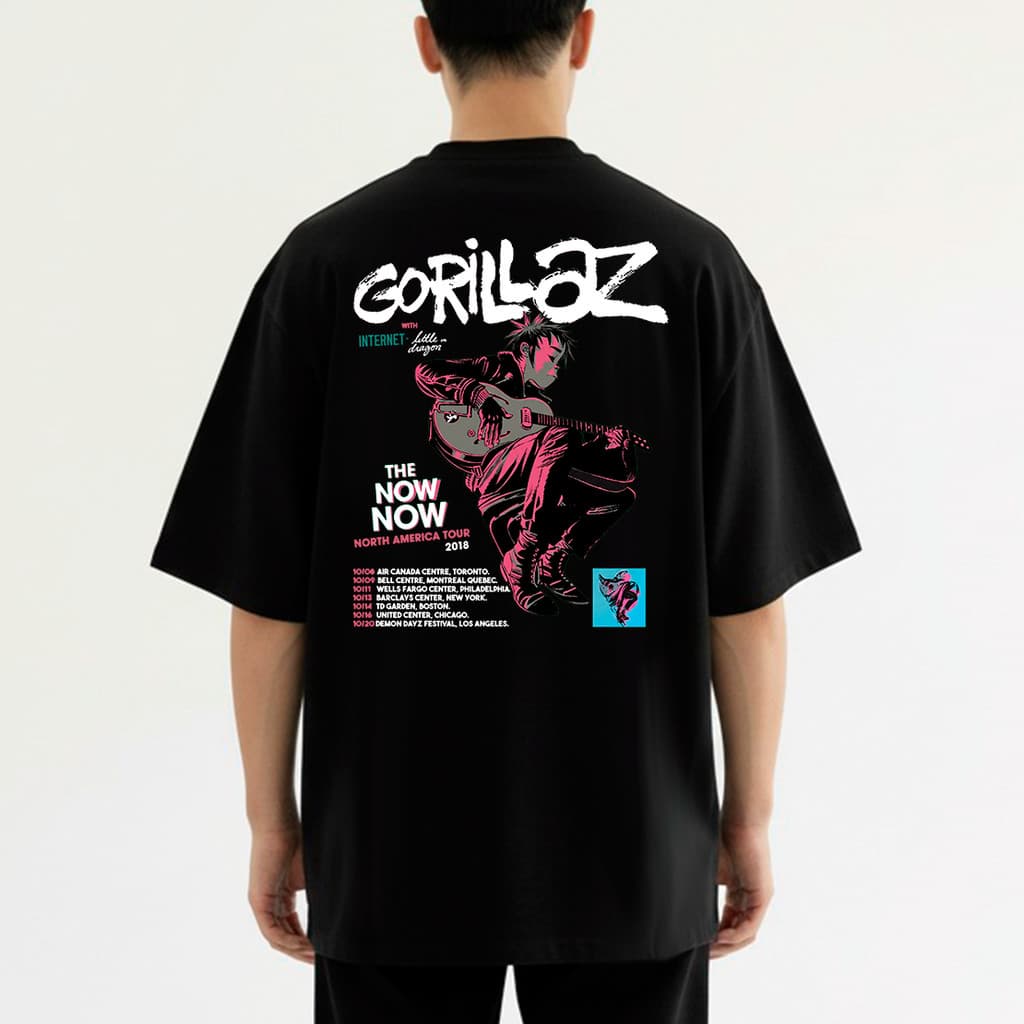 Camiseta Oversized Gorillaz Banda Rock Algodão Confortável