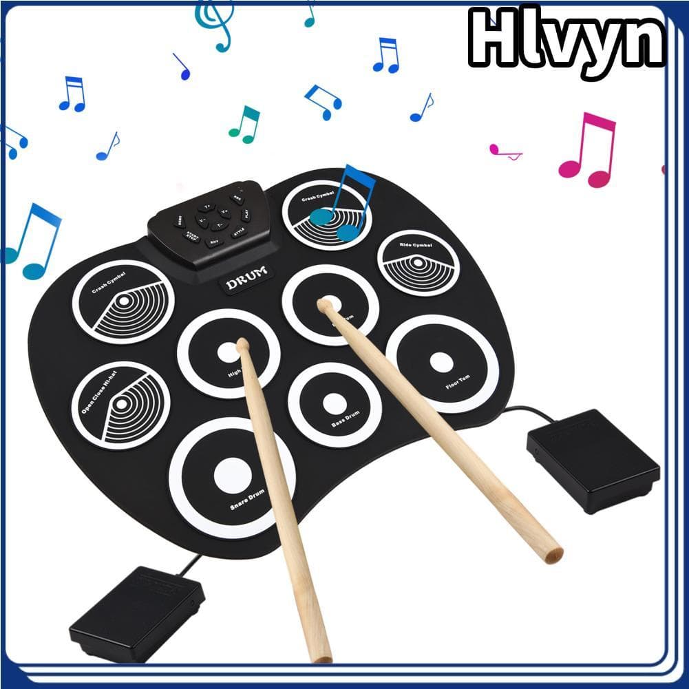 Dioche Conjunto de bateria eletrônica Rolo de mão 9 almofadas Interface MIDI Kit de almofada de prática portátil com