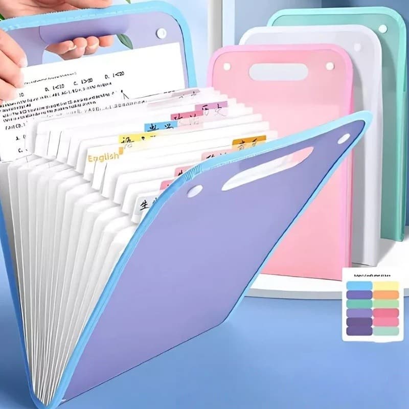 Pasta Sanfonada A4 Vertical com Alça, 12 Divisórias, Organizador para Escola e Escritório