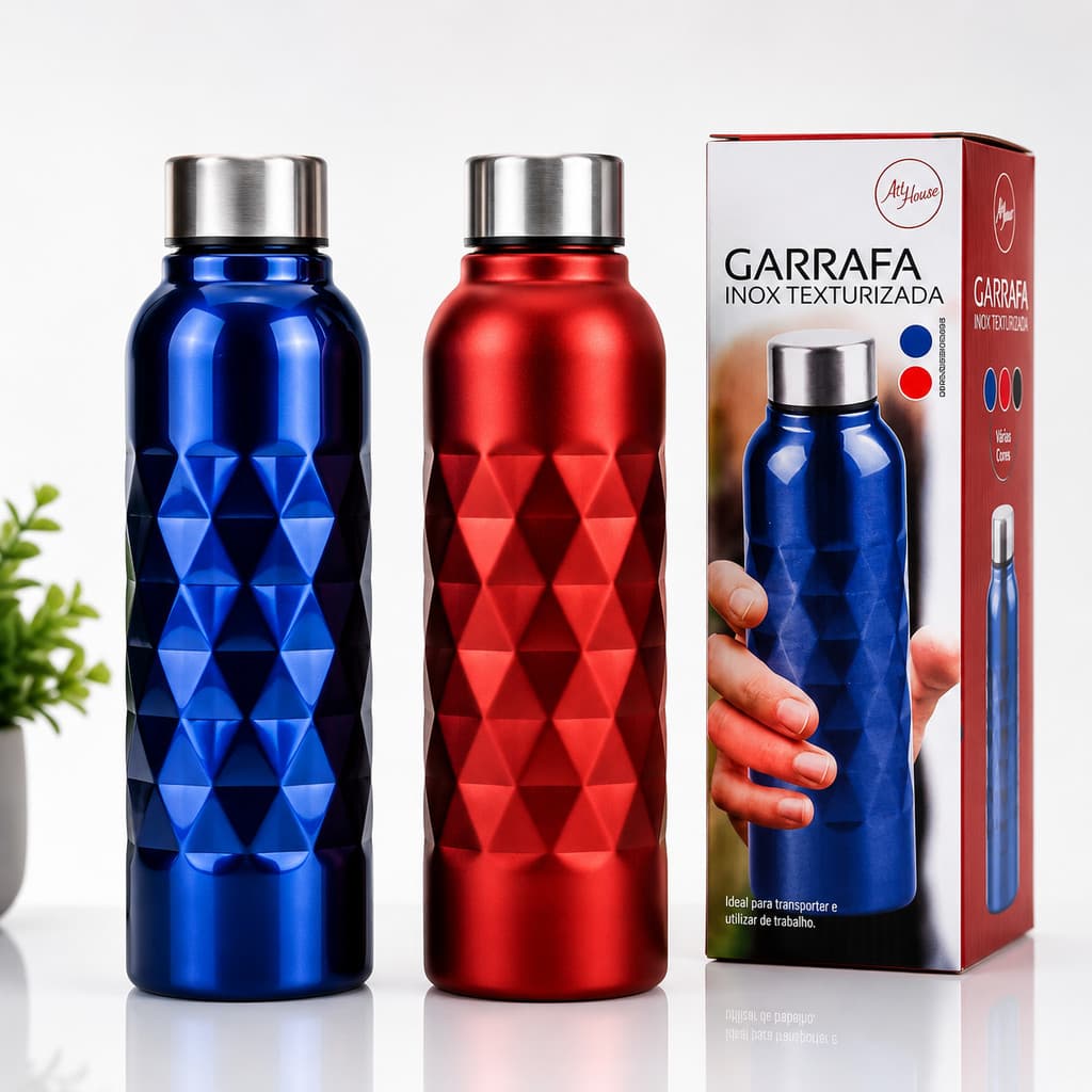 Garrafa Inox 750ml Art House Texturizada Squeeze Academia Escola Trabalho