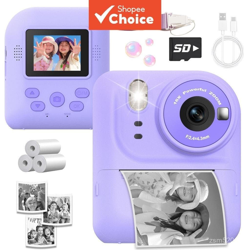 Câmera infantil portátil digital com impressão, com cartão SD e papel de impressão, presente para aniversário e Natal.