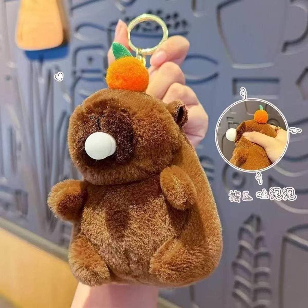 Kapibara agitando voz beliscando cuspir espuma chaveiro boneca de pelúcia capivara boneca pingente mochila pequenos orna