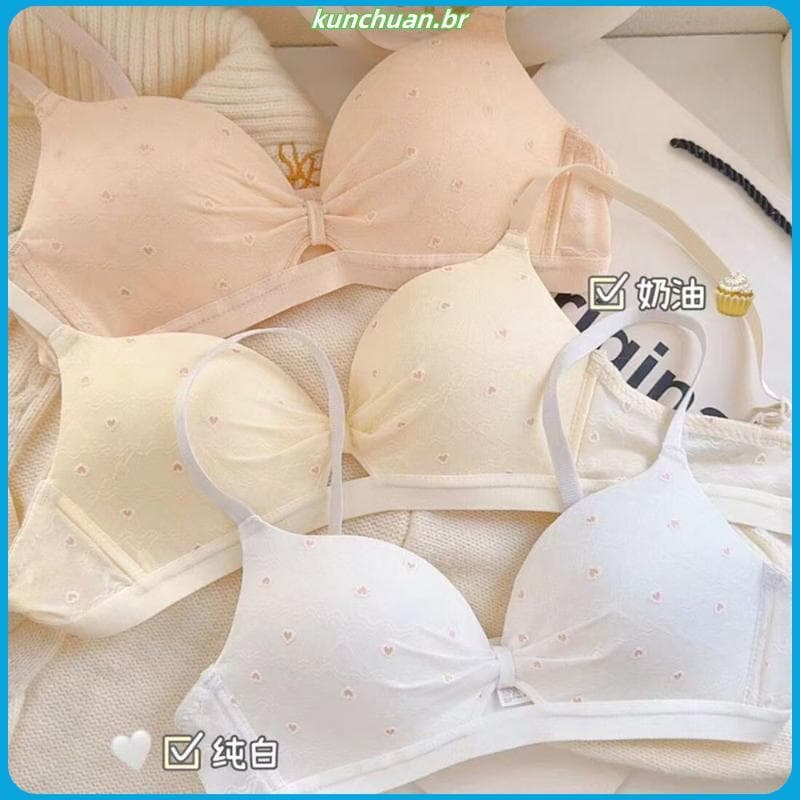 Doce estudante menina roupa interior feminina seios pequenos reunindo sem anéis de aço Anti-flacidez fino respirável con