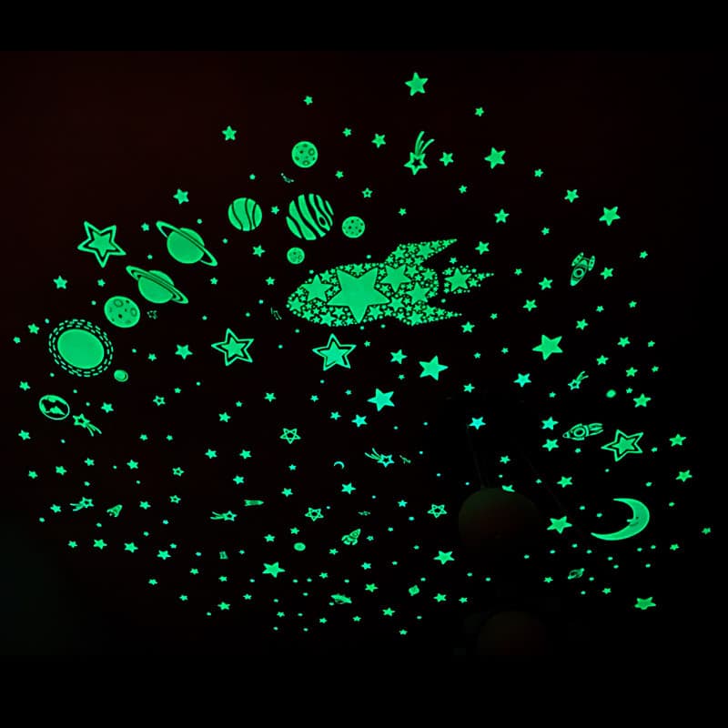 Adesivos de parede luminosos de estrela de foguete, adesivos fluorescentes luminosos de teto, decoração de parede de qua