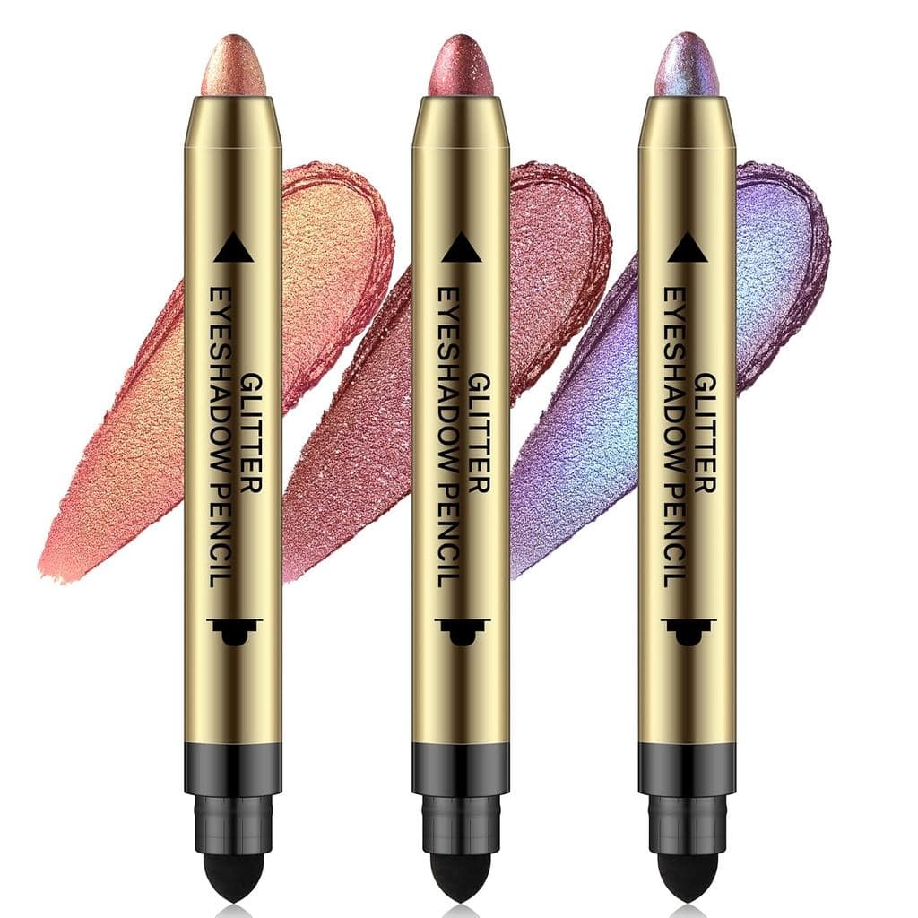 Noerrors Conjunto de Sombras em Bastão Cremosas Duocromáticas com Glitter, Dupla Ponta, Rosa Dourado Champanhe, Vermelho