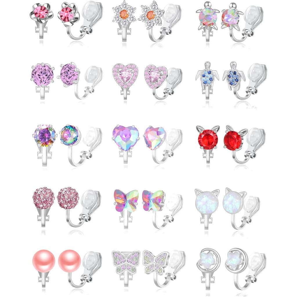 15 Pares de Brincos de Pressão para Mulheres Adultas, Bonitos, com Formas de Borboleta, Coelho, Tartaruga, Coração, Flor