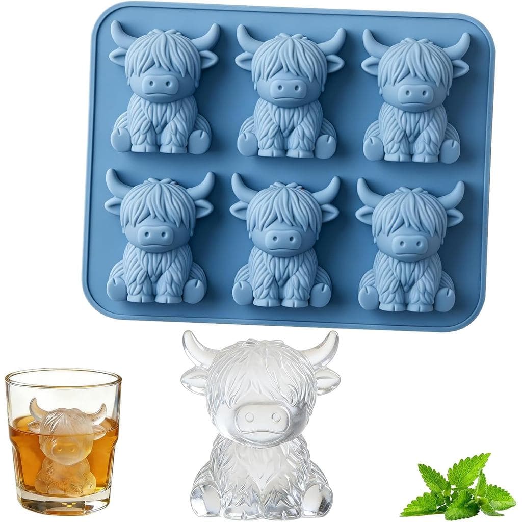 Forma de Gelo em Forma de Mini Vaca Highland, Formas de Gelo de Silicone 3D em Forma de Gado, Formas de Gelo em Forma de