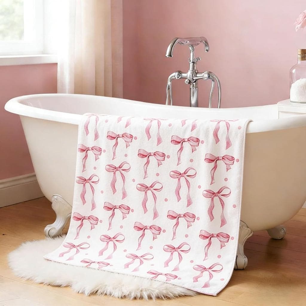 JarThenaAMCS Toalha de Praia Grande com Laço Rosa Coquette em Aquarela, Toalha Absorvente para Banho e Piscina, para Via