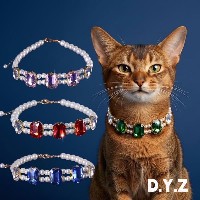 Coleira de Pérolas Abby Cat 2026, Colar para Animais de Estimação com Pedras Preciosas e Strass, Acessórios e Decorações