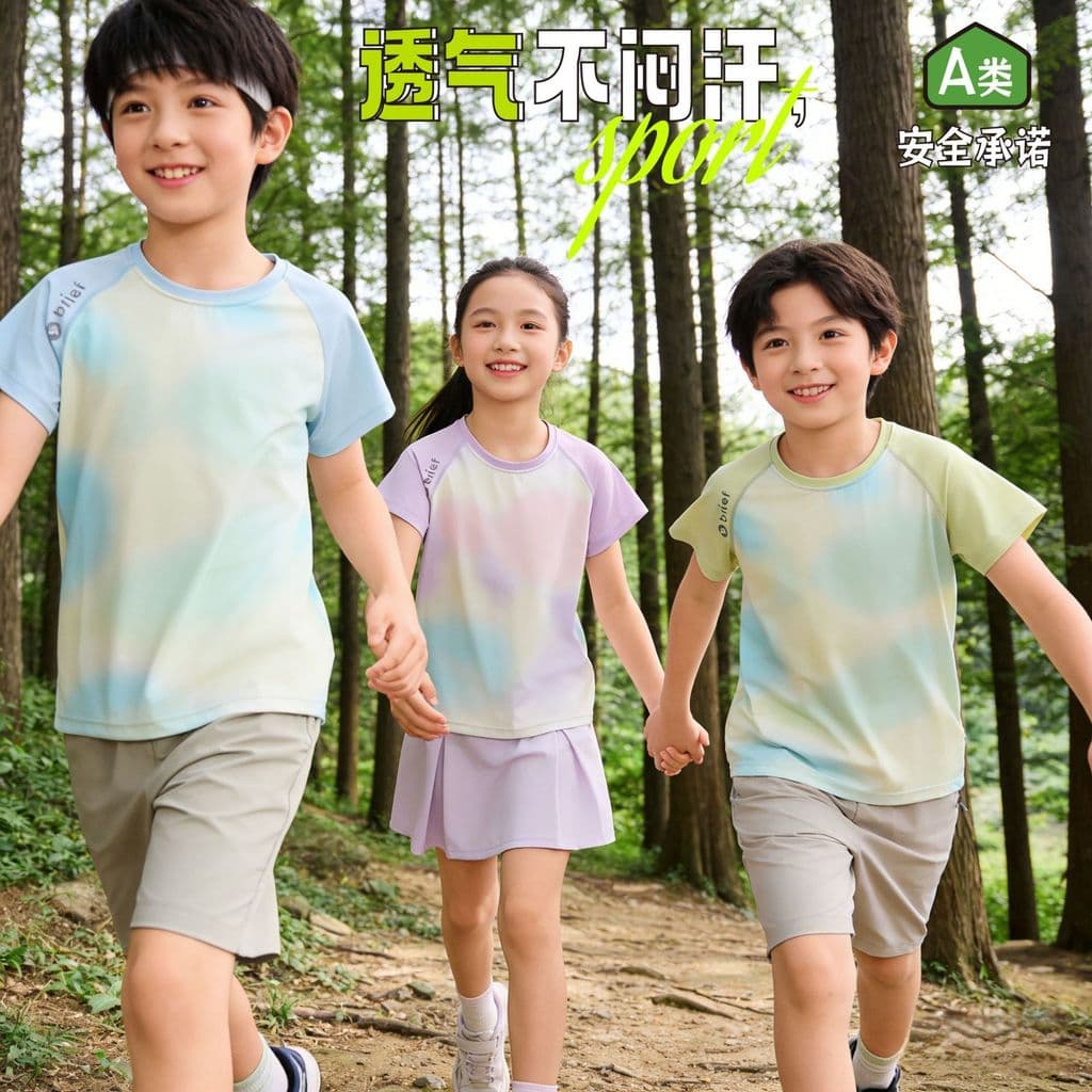 Meninas de manga curta gelo seda Tie-Dye camiseta infantil classe a fino exterior Wear meninos roupas médio grande crian