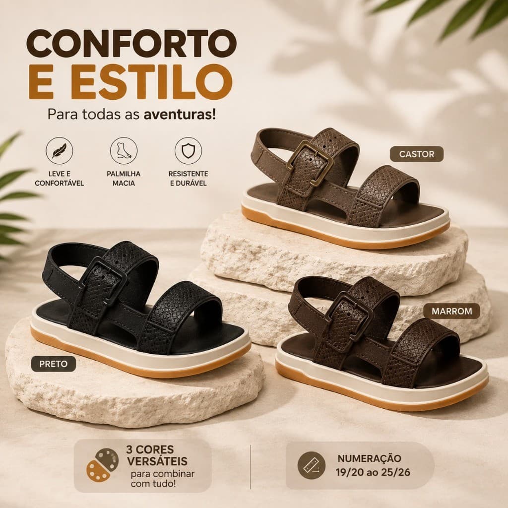 Sandália Baby Menino Papete Infantil Antiderrapante Confortável Leve Ajustável Bebê Primeiros Passos